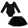 thumbnail image 4 of YONGHS Kids Girls Long Sleeve Ballet Dance Leotard with Tutu Mesh Skirt Performance Dresses Black 6, 4 of 7