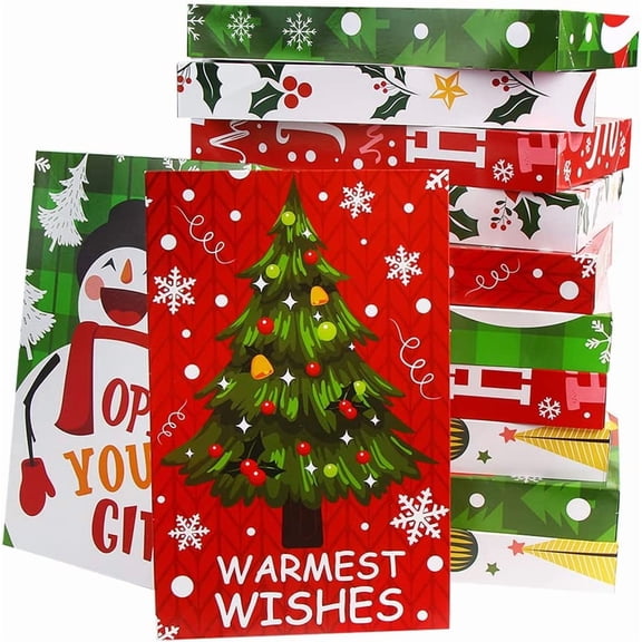 Christmas Gift Boxes with Lids, 12 Pack Patterned Shirt Clothes Boxes for Christmas Wrapping Gifts
