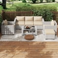 thumbnail image 6 of KIGOTY 7 Piece Outdoor Patio Furniture, Wicker Rattan Outdoor Conversation Set Sectional Sofas for Backyard, Garden, Gray-White Rattan- Beige, 6 of 7