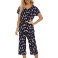thumbnail image 1 of HAHDAXIA Womens Pajama Set Cotton Capri Pant Pyjama Short Sleeve Sleepwear Summer Pjs, 1 of 6