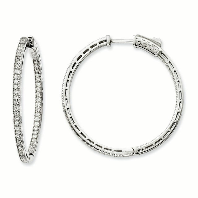Sterling Silver Rhodium-plated CZ In and Out Hoop Earrings QE11070