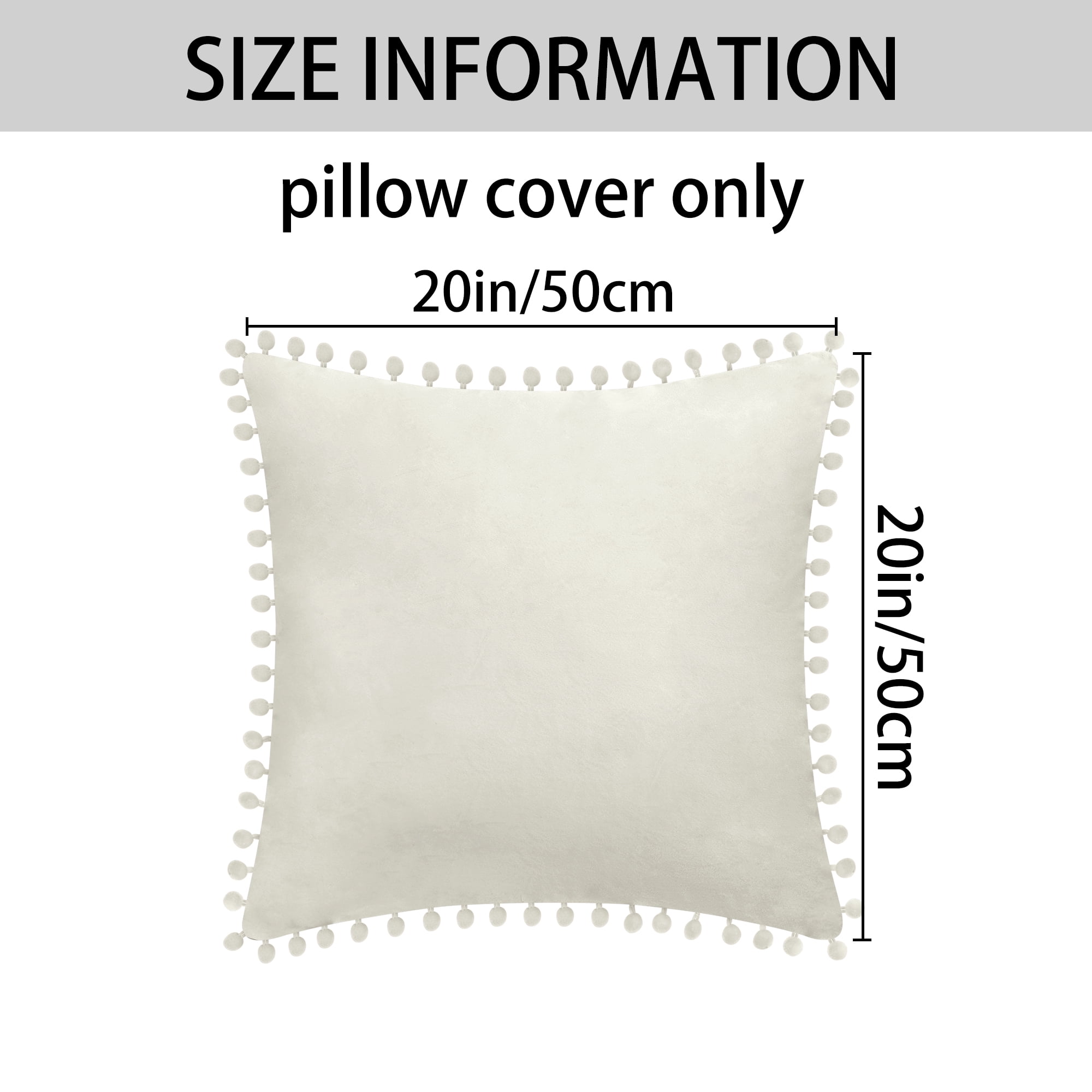Unique Bargains Velvet Throw Pillow Covers 4 Pcs Pompoms Decorative Pillow Cases Beige/Dark Blue 20" x 20"