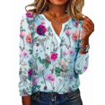 thumbnail image 2 of For Women Blouse Shirt White Green Floral Button Print 3/4 Sleeve For Events Weekend Essential Round Standard Floral, 2 of 3