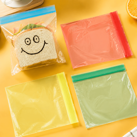 64ct Assorted Colors Sandwich Storage Bags, Reclosable Plastic Bags for Lunch, Snacks & Meal Prep
