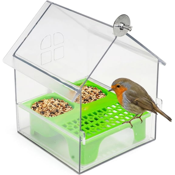 Bird Cage Feeder, Pull-Out Drawer, Clear, with Perch, for Parakeets & Small Birds