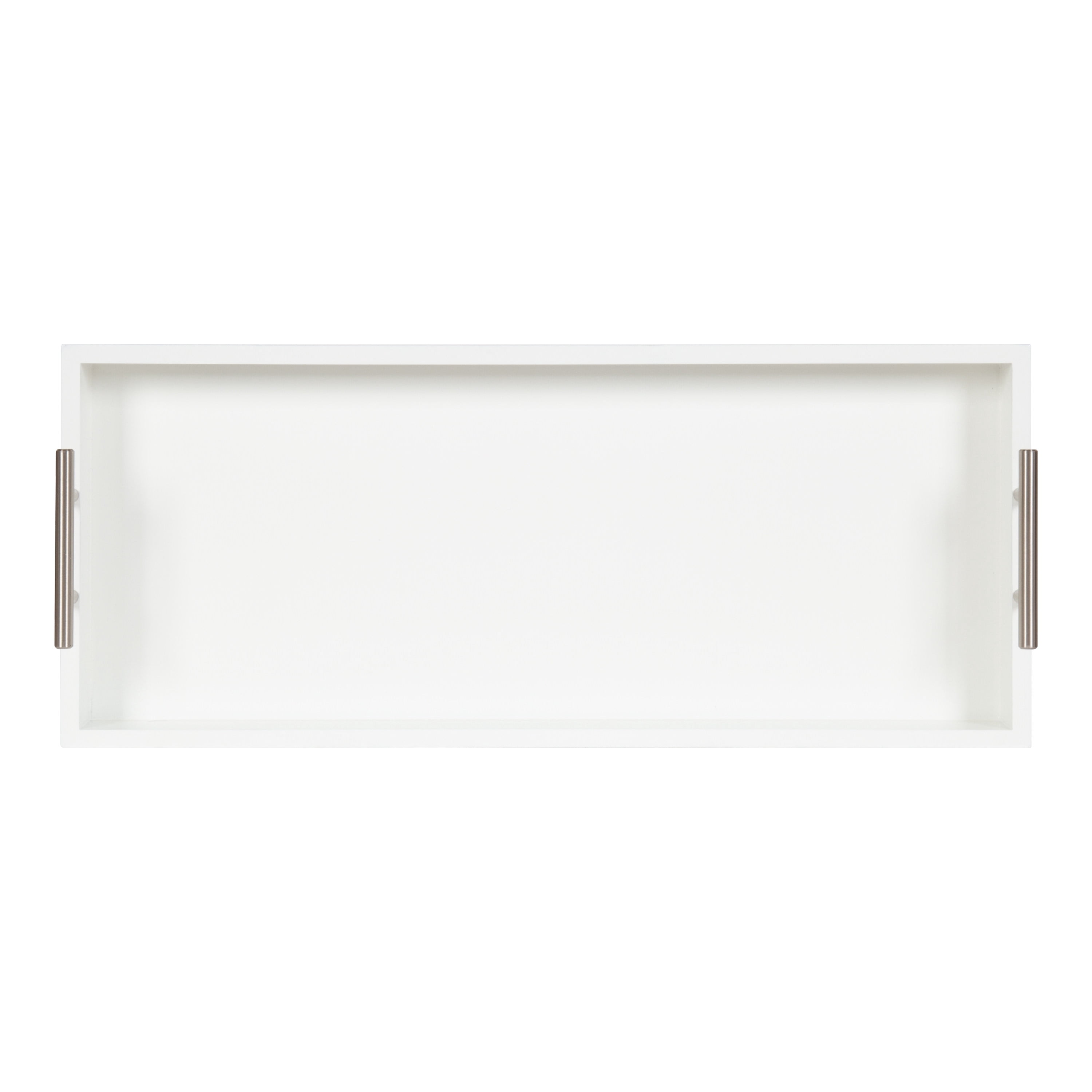 Kate and Laurel Lipton Narrow Decorative Tray, 10 x 24, White and Silver, Chic Accent Tray for Display and Storage