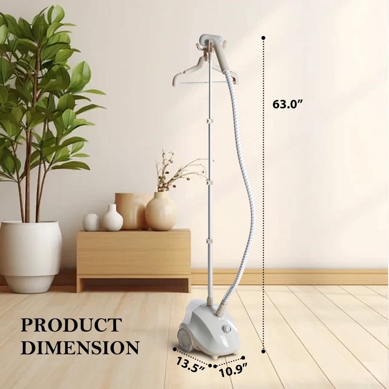 Sybels Standing Garment Steamer – 1500W Strong Power, Wheels for Convenient Mobility, 1.7L Tank Supports 55 Mins Non-Stop Steaming, Professional 45-Second Fast Heat Wrinkle Eraser, Light Grey