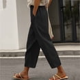 thumbnail image 3 of Stamzod Womens Capris Summer Cotton Linen Straight Leg Capri Pants Casual Beach Travel Cropped Pants with Pocket Black Small, 3 of 7