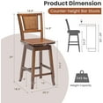 thumbnail image 2 of Bar Stools Set of 4, 24.5 Inch Counter Height Bar Stool with Rattan Back, 360°Swivel Seat, Comfortable Footrests, Rubber Wood Bar Stools for Kitchen Island, Dining Room, Cafe, Pub (4), 2 of 12