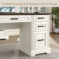 thumbnail image 6 of Furnihold 58"W Executive Desk with Outlet and 5 Drawers, Farmhouse Computer Desk, Off White Wooden Home Office Desk, Workspace for Work Study Writing, Brown Tabletop, 6 of 6
