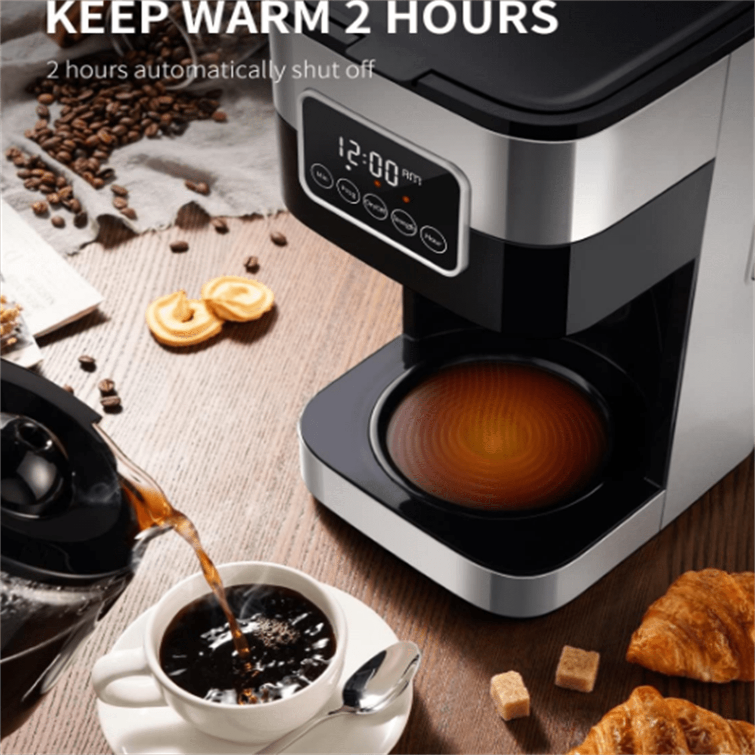 10-Cup Programmable Coffee Maker, Regular & Strong Brew Drip Coffee Machine for Home and Office, Auto Shut Off, Permanent Filter, Silver