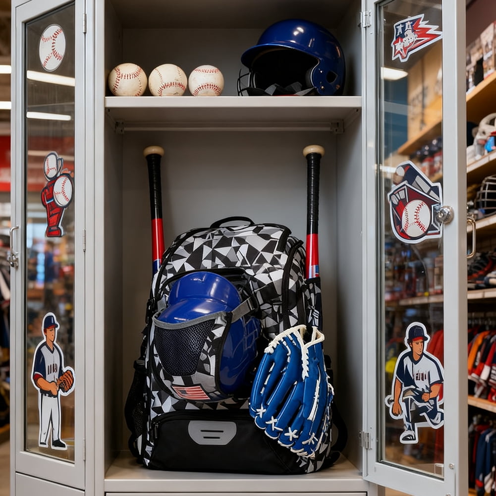 HUISZJ 43L Baseball Bag, Large Baseball Backpack with Side Pockets, Durable Softball Backpack with Shoe Compartment, Style 3