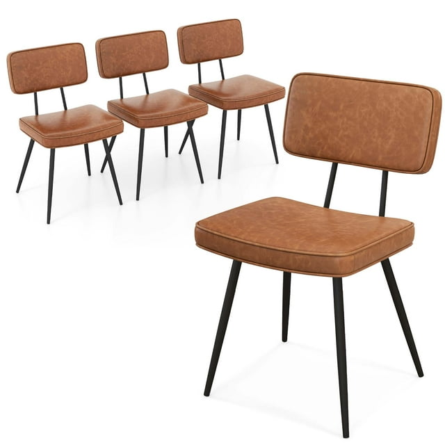 Gymax Dining Chairs Set of 4 w/ PU Leather Cover Filled Sponge Waterfall Seats Brown