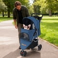 thumbnail image 4 of Gymax Foldable Pet Stroller Adjustable Cat Strolling Cart w/ Adjustable Canopy 3 Shock-absorbing Wheels Navy, 4 of 10