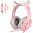 thumbnail image 3 of ONIKUMA Wired Pink Gaming Headset with Removable Cat Ears  for PS5, PS4, Xbox One (Adapter Not Included), Switch, PC, with Surround Sound, RGB LED Light & Noise Canceling Retractable Microphone, 3 of 7