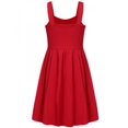 thumbnail image 2 of Oudiya Girls Spaghetti Strap Button Down Midi Sleeveless Dress A-Line Twirly Skater Dress Solid with Pockets Red for 3-5Y, 2 of 7