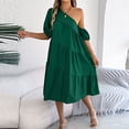 thumbnail image 5 of Summer One Shoulder Mini Baby Doll Dress Women 2026 Casual Puff Sleeve Dresses Loose Tiered A Line Flowy Short Dress, 5 of 6