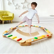 Balance Beam,Wooden Wobble Balance Board,Toddler Balance Beam,Balance Beam for Kids,Montessori Balance Beam Indoor Outdoor Kids Balance Stepping Stones Coordination and Stability Exercise