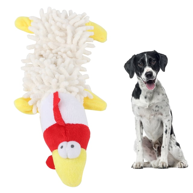 Juguete de peluche para mascotas, gatos y perros pequeños con forma de animal lindo y dispositivo de sonido para morder los molares. Pollo blanco.