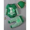 thumbnail image 3 of WIBACKER 0-12M Newborn Baby Boy My First St. Patrick's Day Clothes Clover Romper+ Pants+Hat 3PCS Infant Outfit, 3 of 8