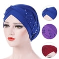 thumbnail image 3 of Women Turban Cap Beaded Headscarf Beanie Wrap Hat Faux Pearl Headwrap, 3 of 8