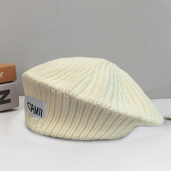 dianhelloya Warm hat LadyWinter Beanie Stripe Texture Knitting Solid Color No Brim Elastic Decorative Regular Fit Solid Color Artist Beret Women Headdress Coffee