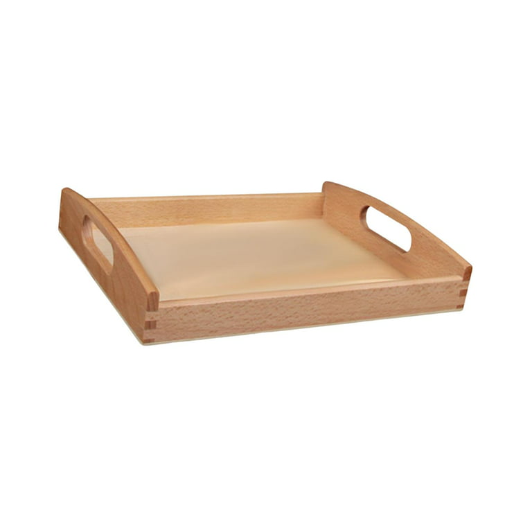 Wooden Montessori Tray Rectangle Shape with Handle Educational Toys Unfinished Tabletop Tray for The Small, Brown