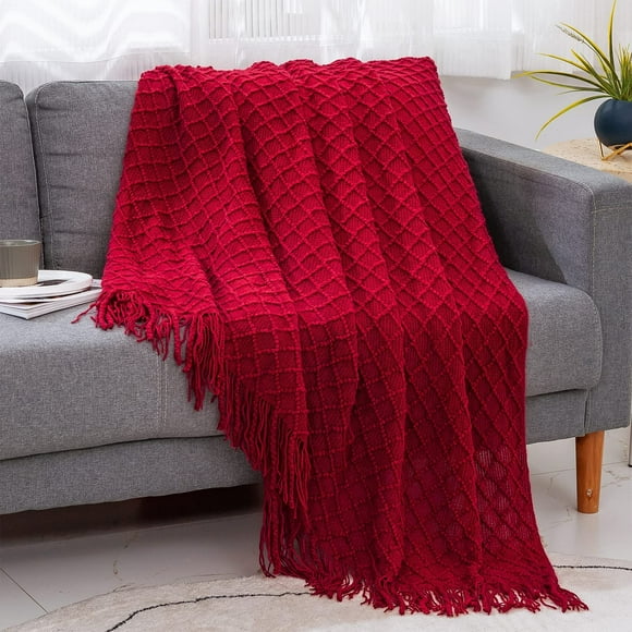 PinesC Throw Blanket for Couch,Soft Cozy Knit Blanket,Lightweight Decorative Throw for Sofa Chair Bed Travel and Living Room-All Seasons Suitable for Women,Men and Kids (Red, 50"x60")
