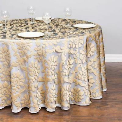 Round Baroque Sheer Tablecloth Gold, Sheer Round Tablecloths