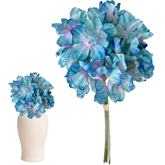 Blue Artificial Hydrangea Flowers, 11 Inch Dried‑Textured Silk Hydrangea Flowers With Stems 3 Pcs Fake Flower Bouquet Faux Floral Stems Bulk for Table Wedding Home Decor