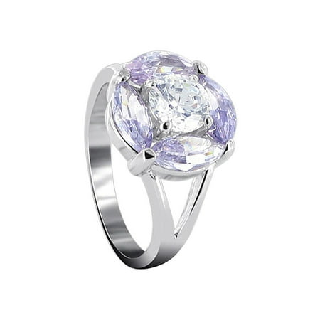 Gemstone Sterling Silver Flower Ring - Gem Avenue 925 Sterling Silver Violet Cubic Zirconia Flower Shape Ring