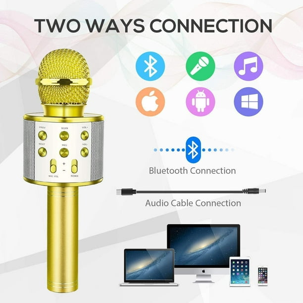 Microphone karaoké Bluetooth avec haut-parleur, réduction du bruit