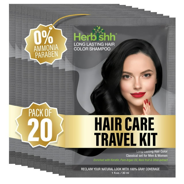 Herbishh Black Color Shampoo for Gray Hair, Hair Dye Shampoo 3 in 1, 100% Grey Coverage, Instant Permanent Shampoo for Men & Women, Long-lasting & Travel-friendly, Ammonia-free, 30 ml (Pack of 20)
