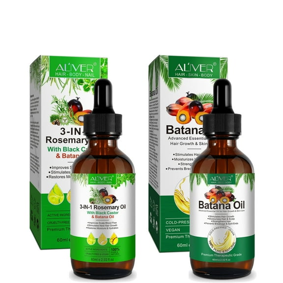 Aliver Batana Oil and Rosemary Essential Oil,Natural Hair Care Oil for Hair, Skin,Nail, Eyebrows and Eyelashes,2.02 oz