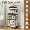 thumbnail image 2 of edx 23" Bakers Rack with 3 Power Outlets, 10 Hooks, Kitchen Microwave Stand, 4-Tier Coffee Bar Table, Space-Saving Kitchen Storage Shelf, Gray, 2 of 9