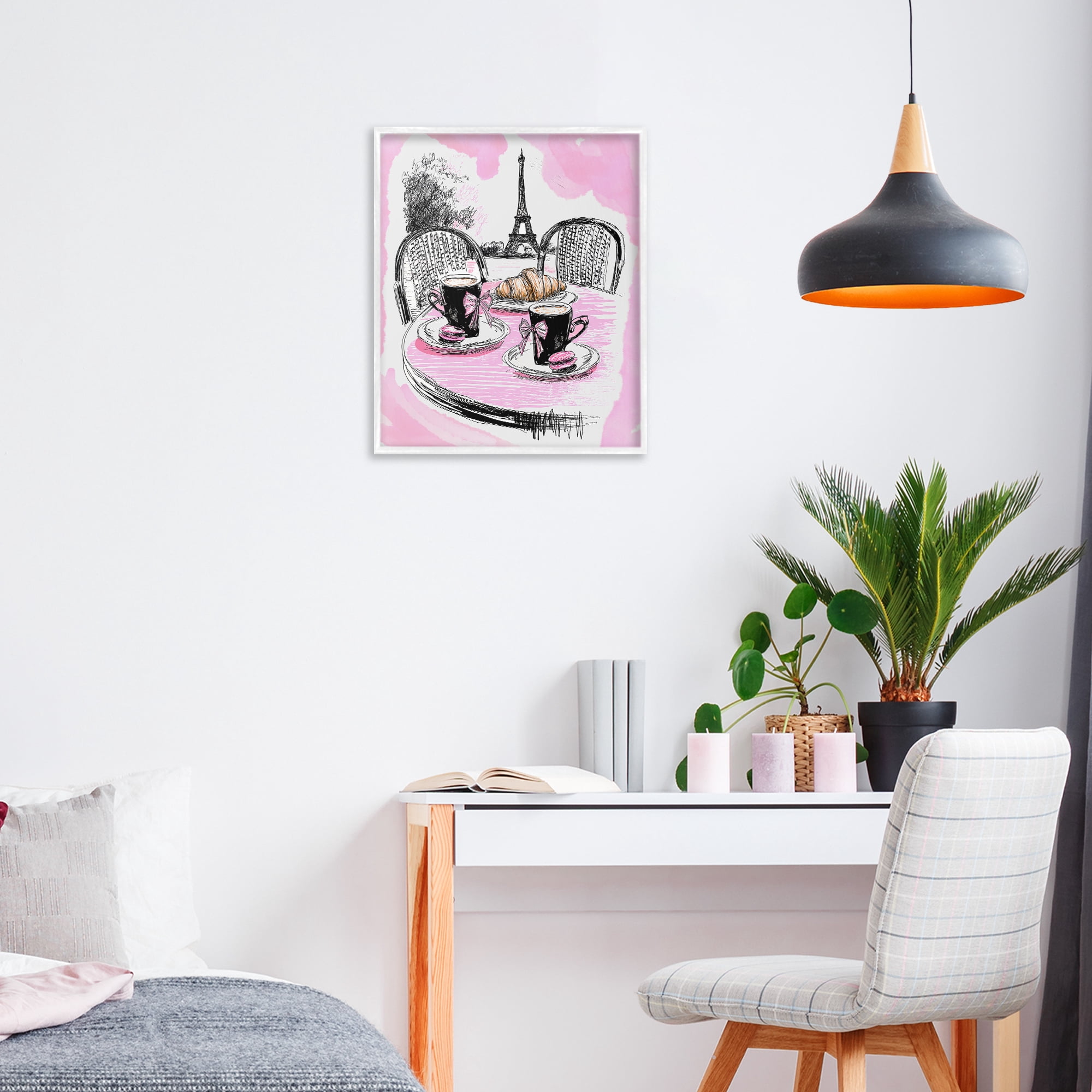 Stupell Industries Pink Parisian Cafe Breakfast White Framed Giclee Art, design by Jess Stempel