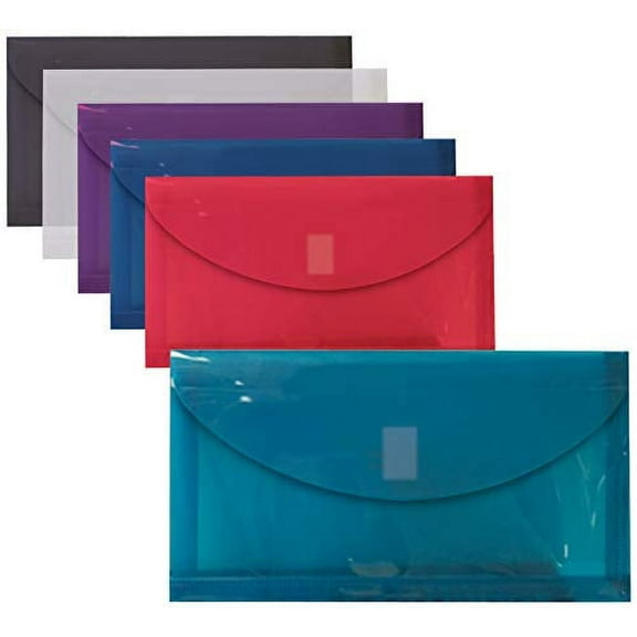 36 Plastic Envelopes, Reusable Poly Envelopes, No.10, 9.75 x 5.5 Inch, Assorted Colors, Transparent, Side Loading, with 1" Gusset for Extra Capacity, Hook and Loop Closure, by Better Office Products