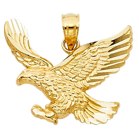 14k Yellow Gold Powerful 3D American Eagle Soaring High Pendant Promotion Charm Jewelry Female