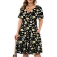 thumbnail image 4 of WaiiMak Femmes Été Tendance Décontracté Imprimé Col Rond Grande Taille Jupe à Manches Courtes Robe Midi, 4 of 5