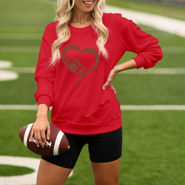 Sweat à Capuche Sans Capuche pour Femmes Imprimé Football Surdimensionné – Col Rond Décontracté pour Usage Quotidien et Activités Sportives