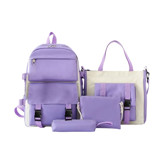 4PCS Campus Backpack Set for Teen Girls,Simple Color Block School Backpack with Tote Bag & Pencil Case,Lightweight Laptop Bookbag Travel Daypack for Middle High School