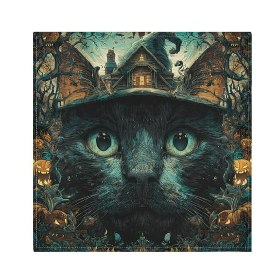Qxltty Black Cat Haunted House Napkins 20×20in Perfect for Parties Dinners Weddings Cocktail Housewarming Cloth Napkins Set of 6