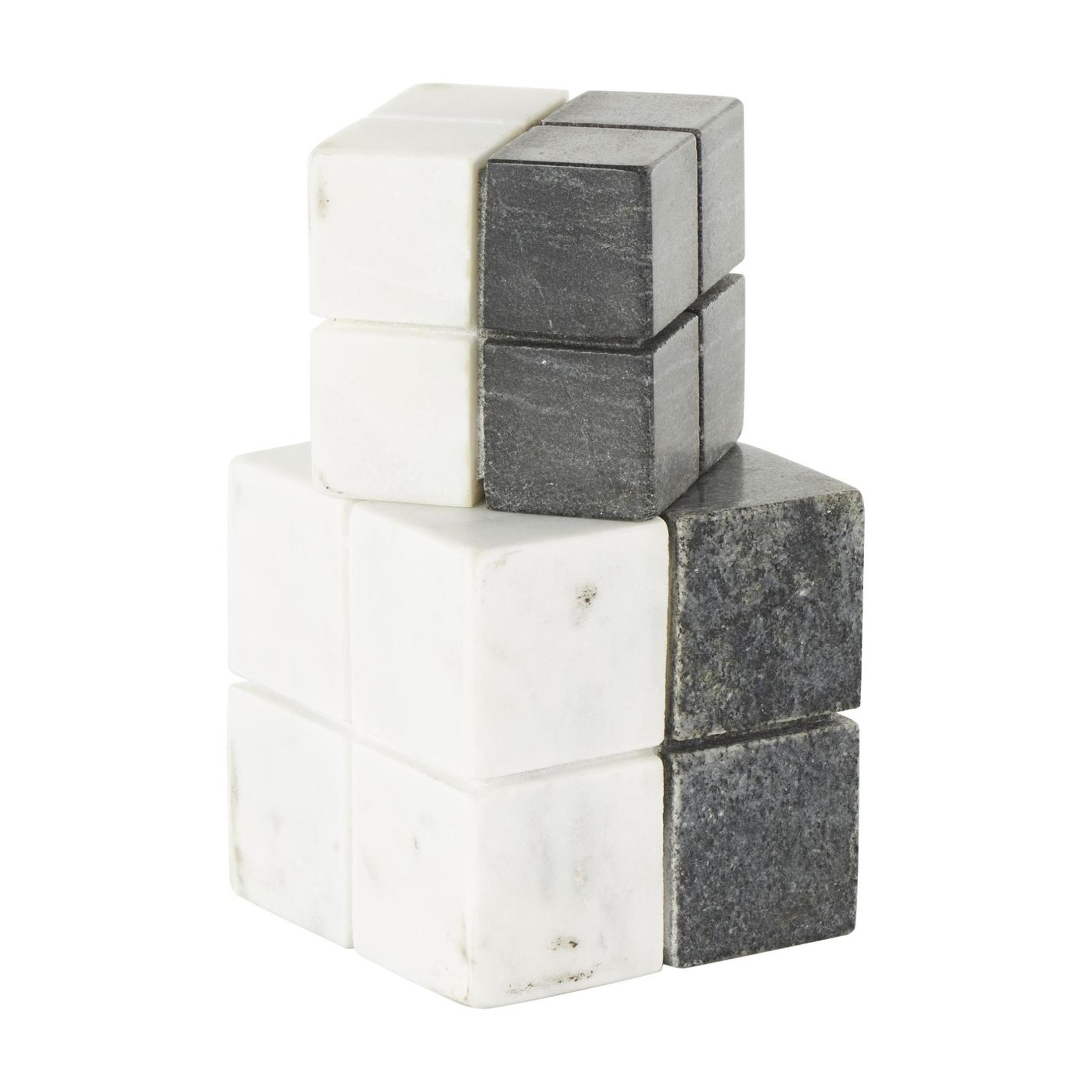 4", 3"H White Marble Dice Geometric Sculpture with Black Accent, by DecMode (2 Count)