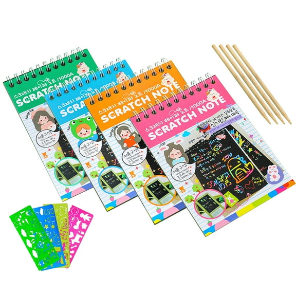 Scratch Paper Art for Kids, 4Pack Bulk Rainbow Scratch Paper Crafts Toys for 3 4 5 6 7 8 9 10 Years Old Girls Kids Birthday Gifts Christmas gift for children