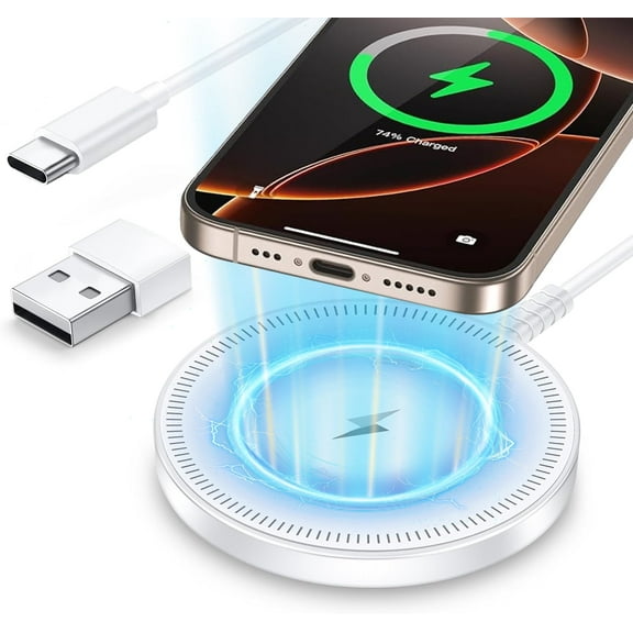 ETEPEHI Magnetic Wireless Charger - Fast Charging Pad Compatible for iPhone 17 16 15 14 13 & AirPods, White