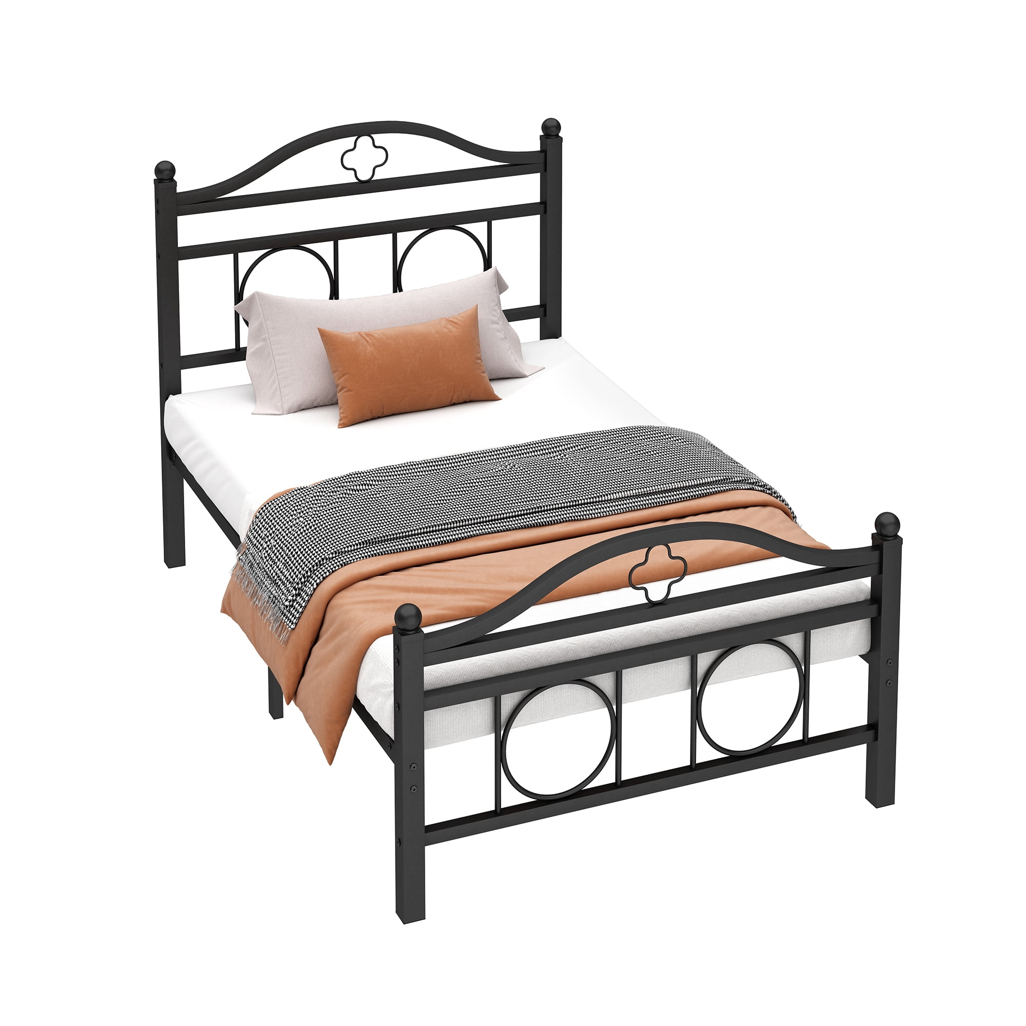 Chuangshuo Guard Twin Bed Frame with Headboard,Heavy Duty Steel Slats Support Mattress Foundation-Under Bed Storage, No Box Spring Needed, Noise Free,Black