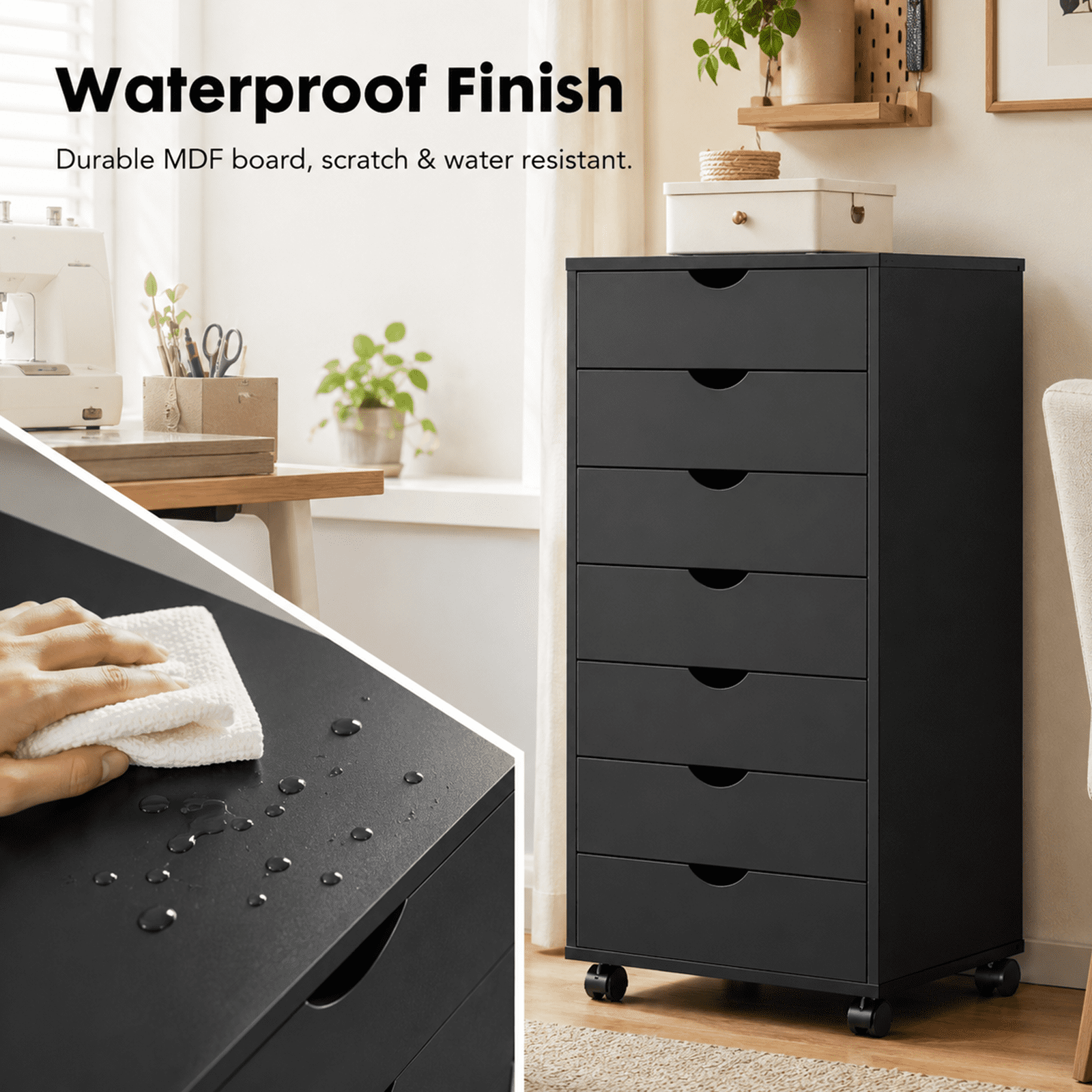 Alvantor 5/7-Drawer Storage Cabinet with Rolling Wheels, Lockable Casters, Spacious Drawers & Top Shelf for Office & Home