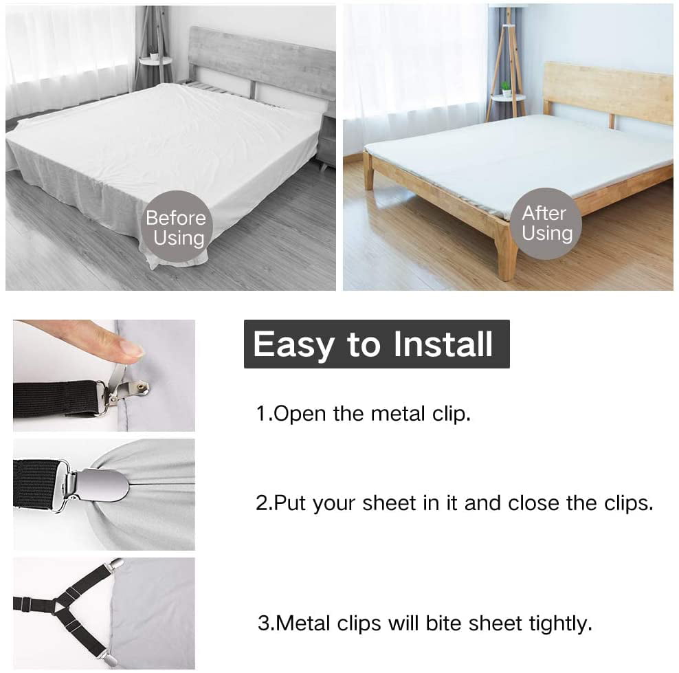 Bed Sheet Holder - Queen Fitted Sheet Only Straps，Holds The Flatbed in  Place and Converts It Into A Fitted Sheet, Bed Sheet Fastener Holder, Fits  All