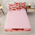 thumbnail image 4 of Manfei Cute Bowknot Cat Zipper Twin Comforter Sets with Fitted Sheet and 2 Pillowcases, Cartoon Fish Zipper Bedding Set, Pink Red, Pink Reversible, 4-Piece, 4 of 7