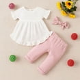 thumbnail image 4 of Xyant Toddler Baby Girl Summer Clothes Short Sleeve Lace Hollow Tunic Top Dress Bow Pants Headband 3Pcs Set Infant Spring Outfits (Pink,12-18 Months), 4 of 7